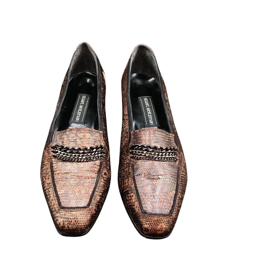 Vintage Stuart Weitzman Snake Print Leather Loafers 8.5 B